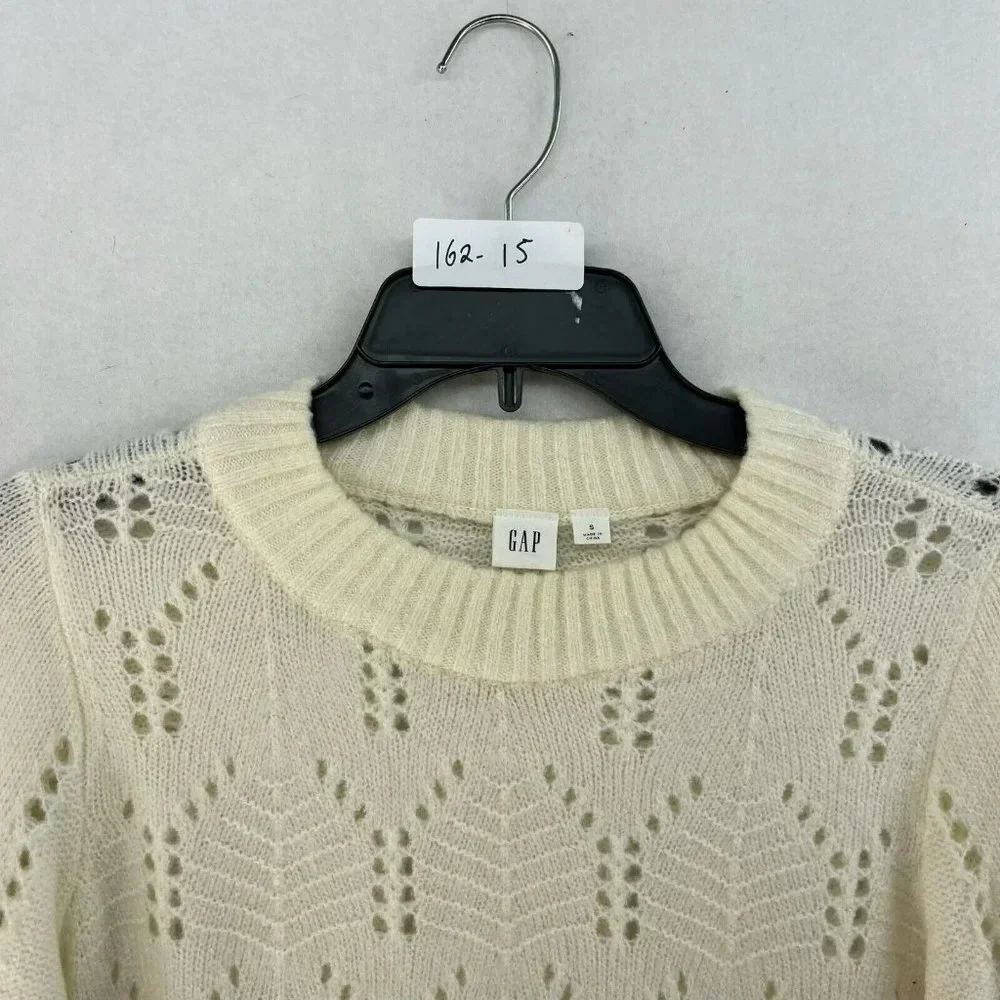 GAP Sweater Women's S Beige Cable-Knit Pointelle Crew Neck Ribbed Balloon Sleeve - Picture 13 of 13